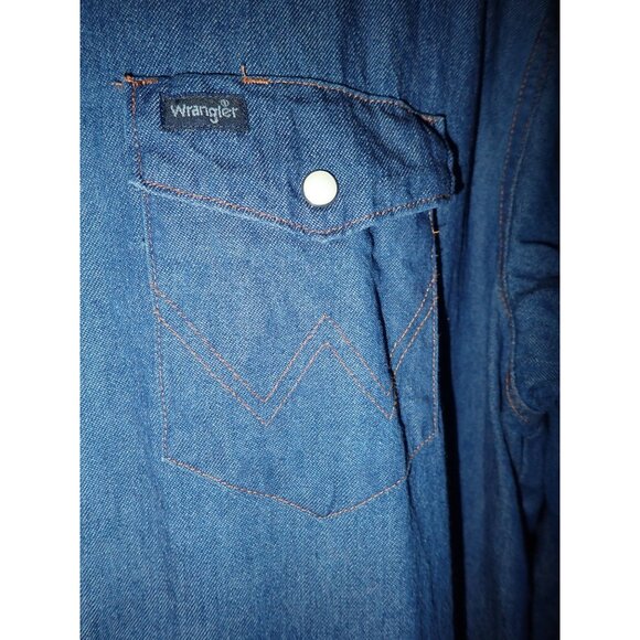 Vintage Wrangler Denim Pearl Snap Mens XXL Brush Popper shirt Western Cowboy‎ - Picture 3 of 7